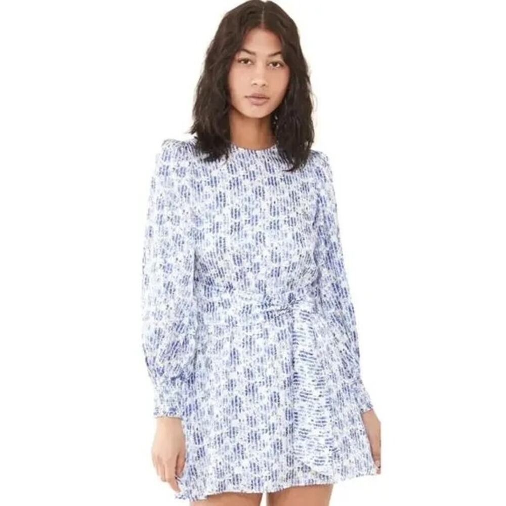 Alice + Olivia Molli Dress Blue White Floral Print Belted Long Sleeve Mini 4 - Picture 9 of 9